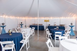Graduation party supplies: tables, chairs, linens, pole tent 
